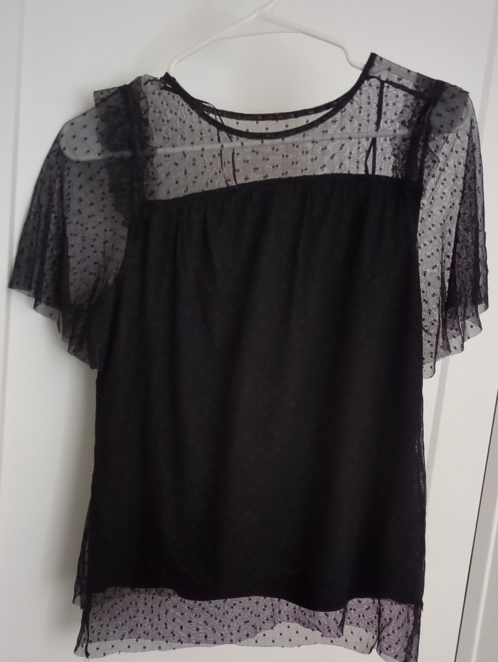 Women's Black Sheer Dotted Mesh Overlay Top - Classic Evening Layer